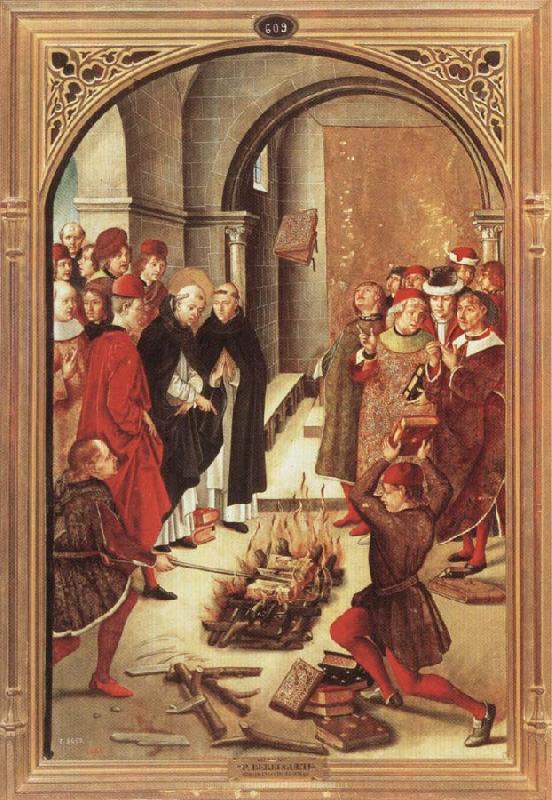 BERRUGUETE, Pedro Scenes from the Life of Saint Dominic:The Burning of the Books Sweden oil painting art